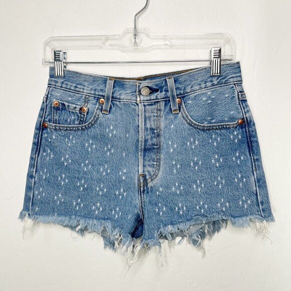 Levi's 501 Premium quality Button fly shorts Size 25 Distressed Dottie Blues - Picture 4 of 10